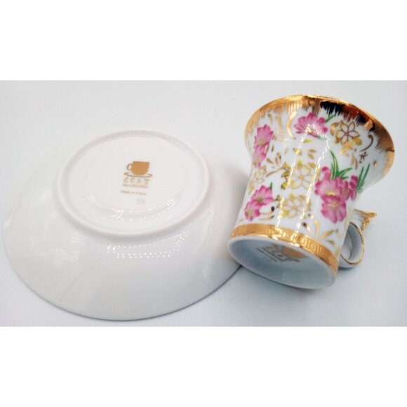 CC & T Porcelain Tea Cup Saucer Set With Pink Floral Design and Gold Accents - Picture 11 of 11